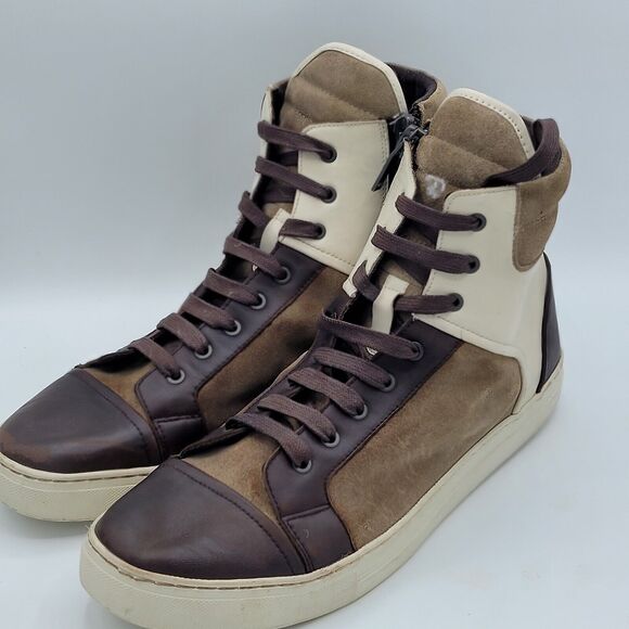 Kenneth Cole Men's Double Header High-Top Sneaker Size 11.5 white brown - Picture 1 of 8